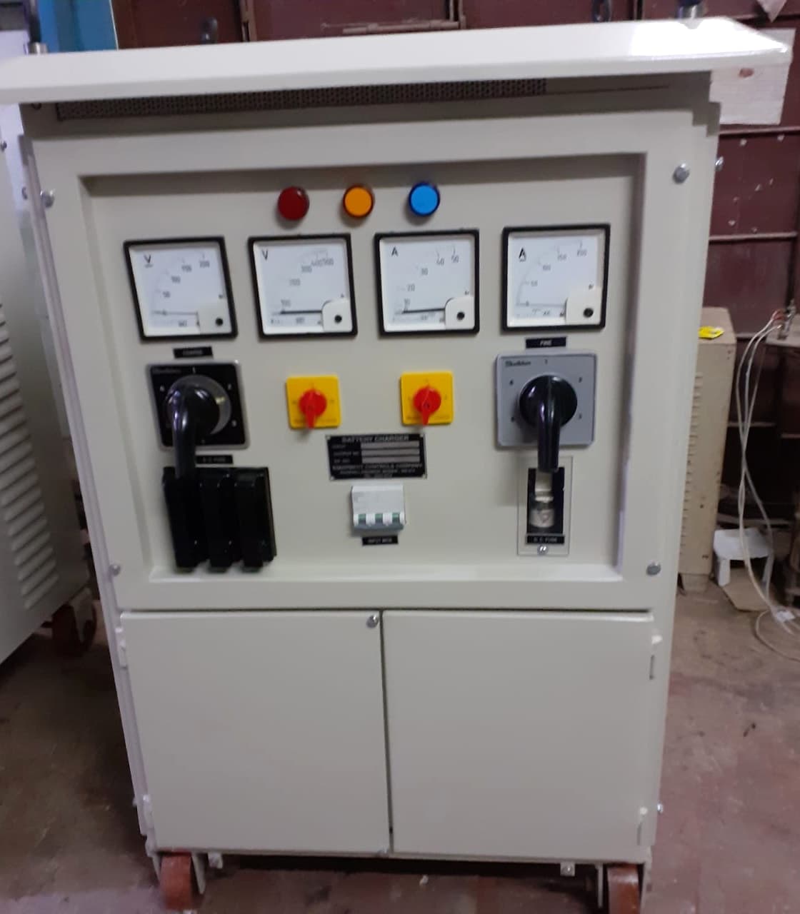 Train Lighting Battery Charger unit on the Equipment Controls Company factory floor